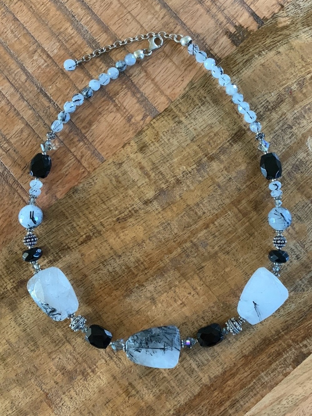 Black Tourmalinated Quartz Beaded Necklace